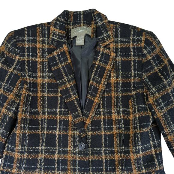 Vintage Norton Mcnaughton Tweed Blazer Jacket Two Button Black Brown Women's 8P - Picture 3 of 9